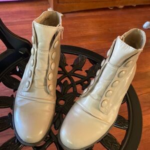 “Louise”Cream Ankle Boots with Button Detail